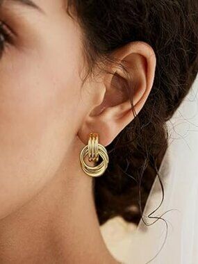 Gold Plated Knot Earrings for Women Chunky Statement Drop Dangle Earrings Set